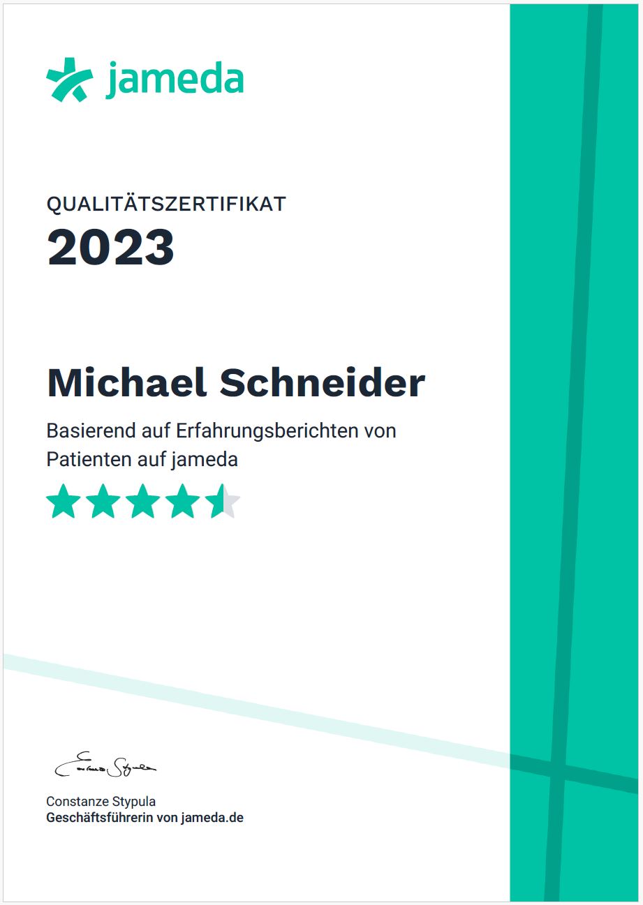 Jameda Qualitätszertifikat Michael Schneider 2023
